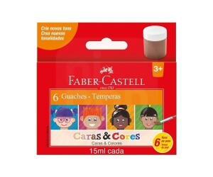 Tinta Guache 6 Cores Tons de Pele 15ml Caras e Cores - Faber-Castell