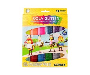 Cola com Glitter 12 Cores 23g Acrilex Abelhinhas
