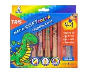 Giz de Cera 06 Cores Amadeirado 4 em 1 - Tris