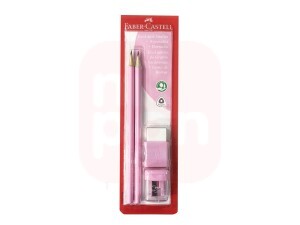 KIT Lápis de Escrever + Apontador + Borracha Rosa - Faber-Castell