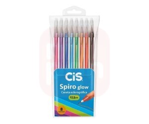Caneta Esferográfica Spiro Glow 0.7mm KIT com 08 Cores - Cis