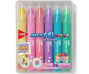 Giz de Cera 06 Cores Retrátil Mega Gel - Tris