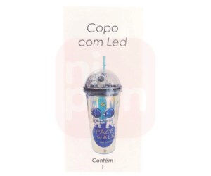 Copo Com Led Plástico E Canudo Personagem Astronauta 450Ml