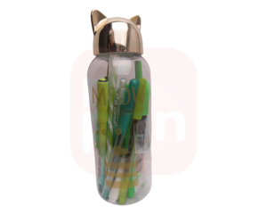 Kit Presenteável Monocromático verde C/ Estojo Garrafa Gato plástico tampa na cor dourada