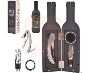 Kit Para Vinho Com Saca Rolha + Anel Corta Gotas 3 Acessorios No Estojo Garrafa Pai