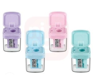 Apontador MiniBox c/ Reservatório c/ Tampa em Tons Pasteis