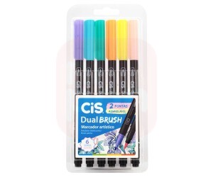 Caneta Brush Pen 6 Cores Pastel - Cis