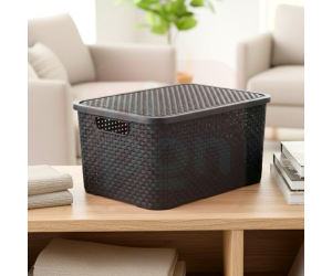 Caixa Organizadora Rattan 18 Litros Preta – 38x28x18 cm